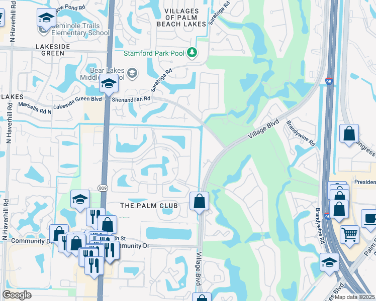 map of restaurants, bars, coffee shops, grocery stores, and more near 1111 Green Pine Boulevard in West Palm Beach