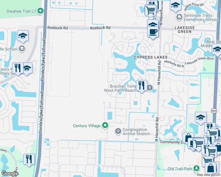 map of restaurants, bars, coffee shops, grocery stores, and more near 3445 Amalfi Drive in West Palm Beach