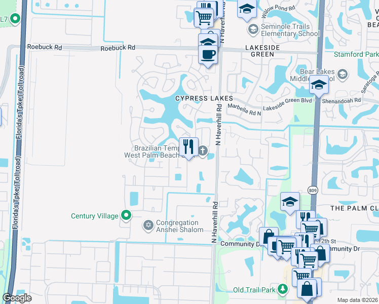 map of restaurants, bars, coffee shops, grocery stores, and more near 3484 Americo Drive in West Palm Beach