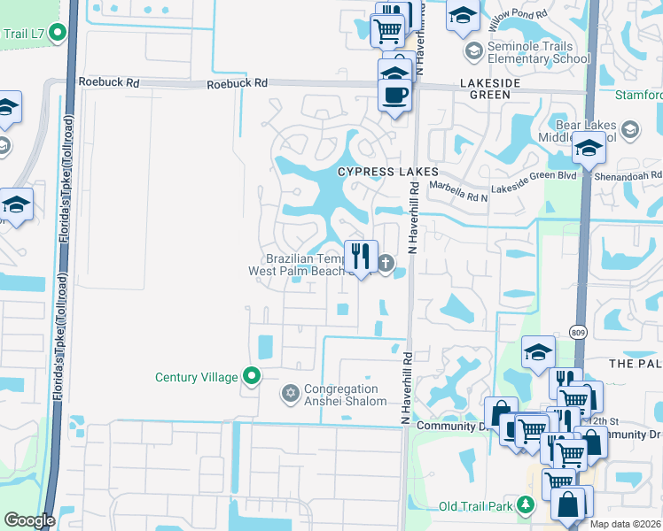 map of restaurants, bars, coffee shops, grocery stores, and more near 3472 Christopher Street in West Palm Beach