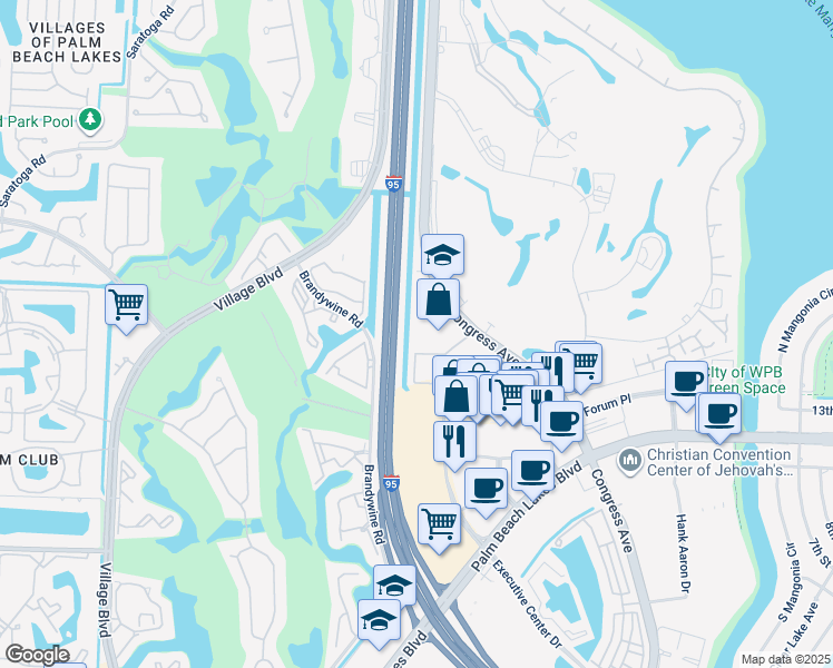 map of restaurants, bars, coffee shops, grocery stores, and more near 1785 North Congress Avenue in West Palm Beach