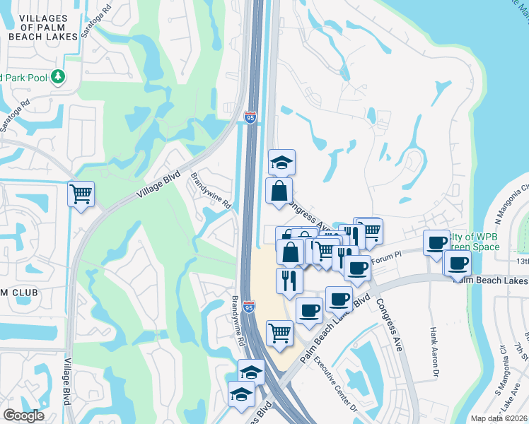 map of restaurants, bars, coffee shops, grocery stores, and more near 1785 North Congress Avenue in West Palm Beach