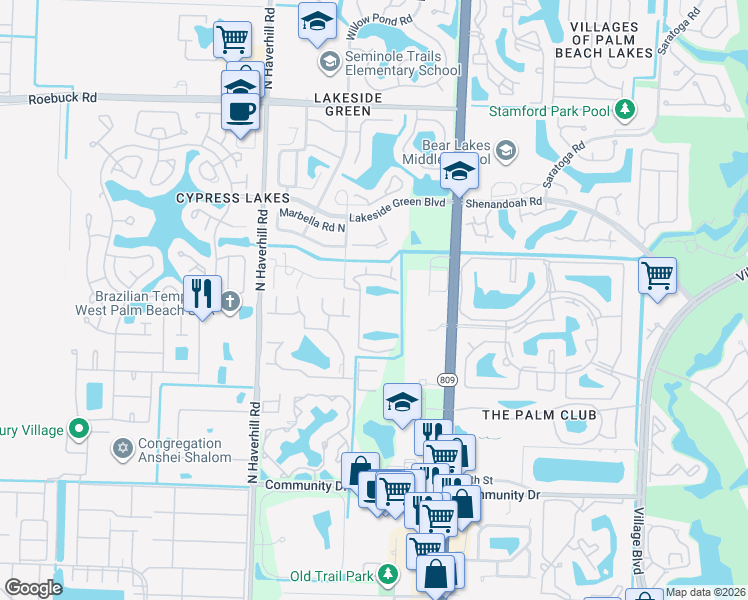 map of restaurants, bars, coffee shops, grocery stores, and more near 3636 Alder Drive in West Palm Beach
