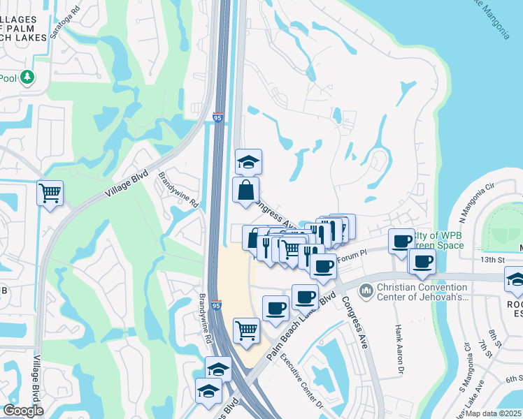 map of restaurants, bars, coffee shops, grocery stores, and more near 1645 North Congress Avenue in West Palm Beach