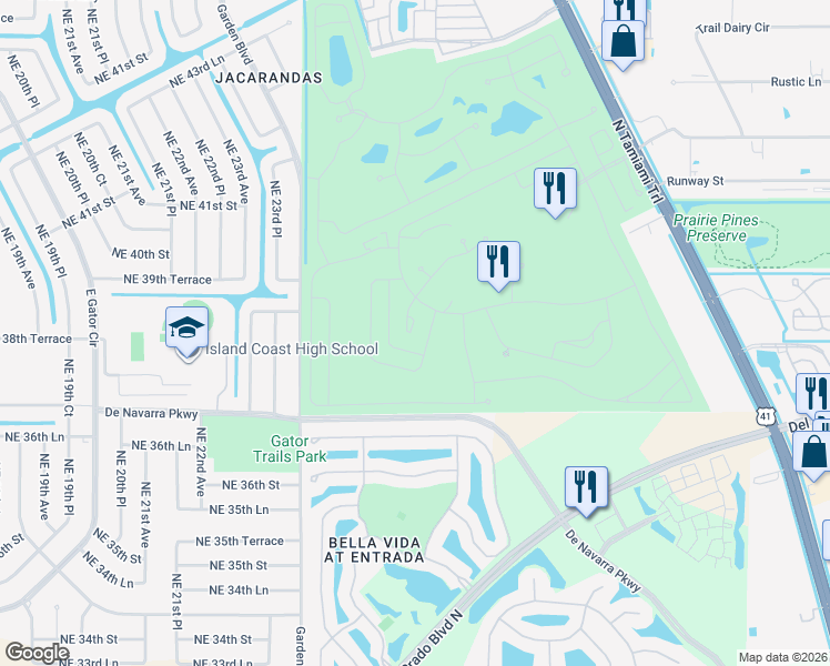 map of restaurants, bars, coffee shops, grocery stores, and more near 2905-2919 Madera Cir in North Fort Myers
