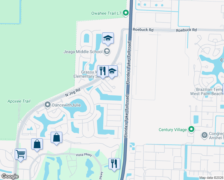 map of restaurants, bars, coffee shops, grocery stores, and more near 3496 Briar Bay Boulevard in Royal Palm Beach