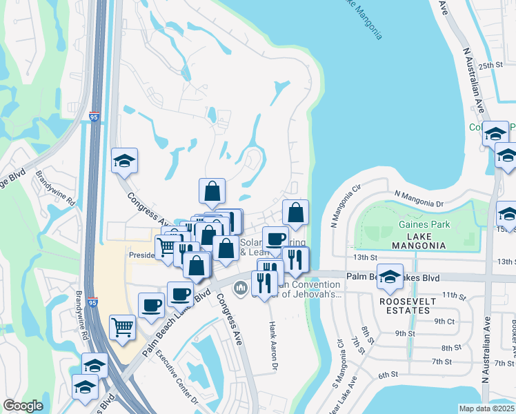 map of restaurants, bars, coffee shops, grocery stores, and more near 1723 Embassy Drive in West Palm Beach