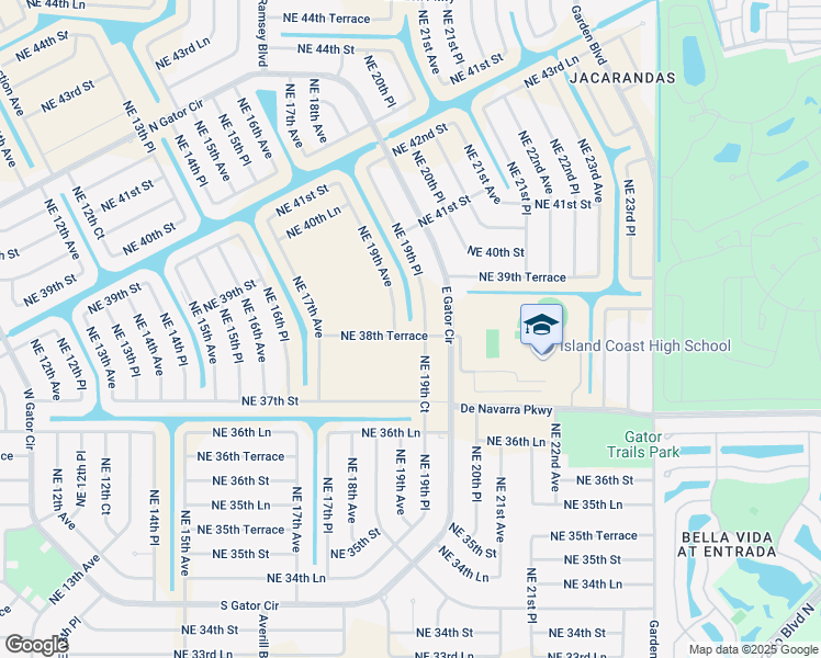 map of restaurants, bars, coffee shops, grocery stores, and more near 1911 Northeast 38th Terrace in Cape Coral
