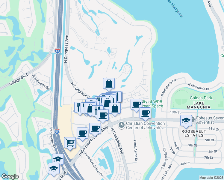 map of restaurants, bars, coffee shops, grocery stores, and more near 1690 Presidential Way in West Palm Beach