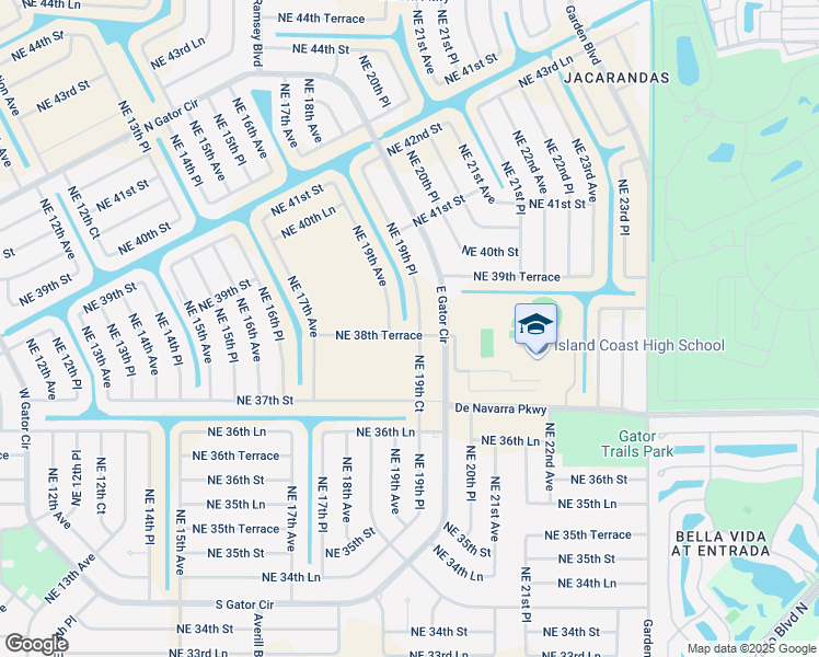 map of restaurants, bars, coffee shops, grocery stores, and more near 1911 Northeast 38th Terrace in Cape Coral