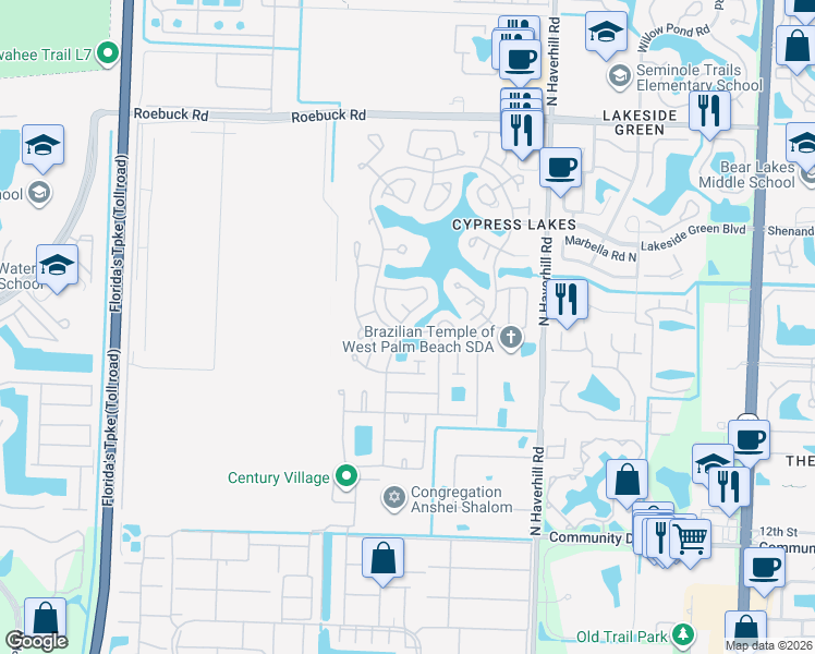 map of restaurants, bars, coffee shops, grocery stores, and more near 5301 Belleville Road in West Palm Beach