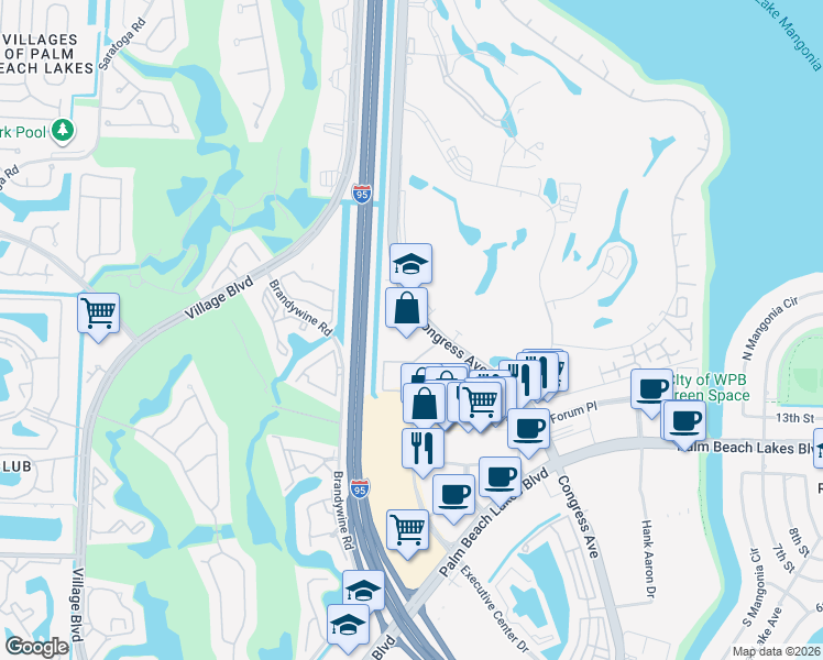 map of restaurants, bars, coffee shops, grocery stores, and more near 1757 North Congress Avenue in West Palm Beach