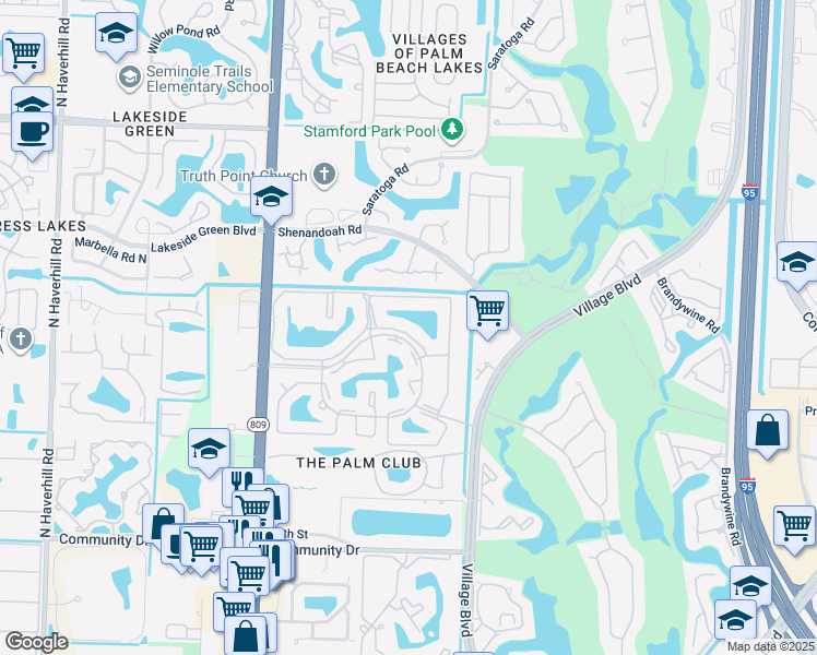 map of restaurants, bars, coffee shops, grocery stores, and more near 1025 Green Pine Boulevard in West Palm Beach
