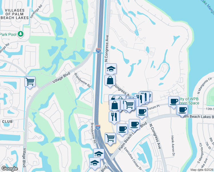 map of restaurants, bars, coffee shops, grocery stores, and more near 1757 North Congress Avenue in West Palm Beach