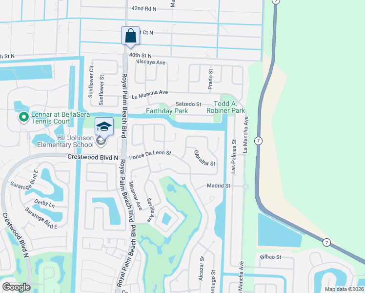 map of restaurants, bars, coffee shops, grocery stores, and more near 164 Santa Monica Avenue in Royal Palm Beach