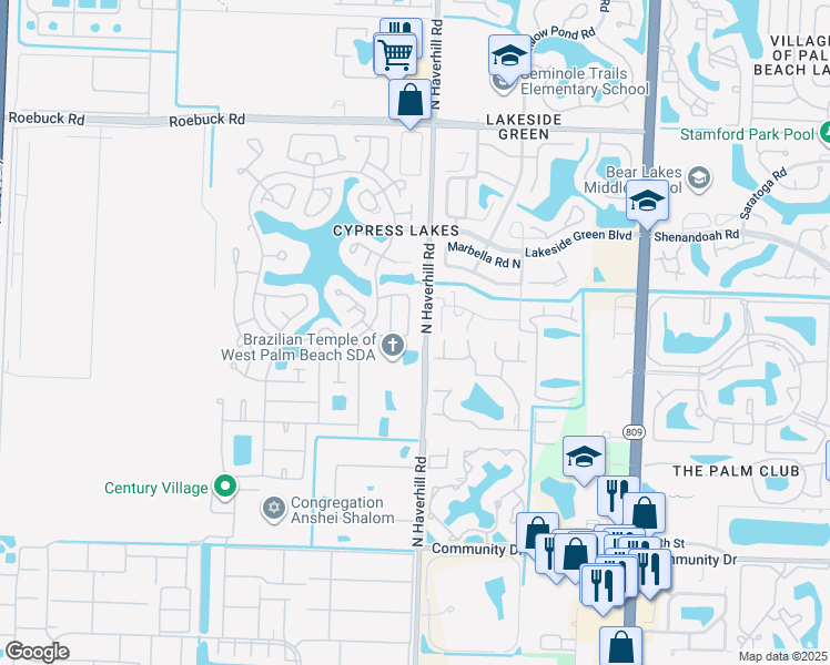 map of restaurants, bars, coffee shops, grocery stores, and more near 5151 Robino Circle in West Palm Beach