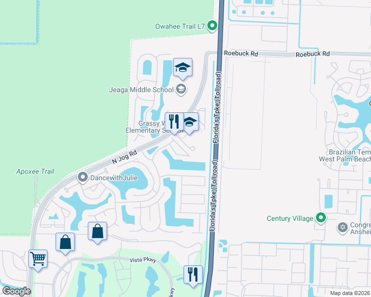 map of restaurants, bars, coffee shops, grocery stores, and more near 3496 Briar Bay Boulevard in Royal Palm Beach