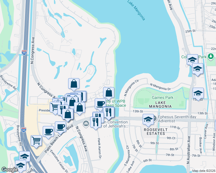 map of restaurants, bars, coffee shops, grocery stores, and more near in West Palm Beach