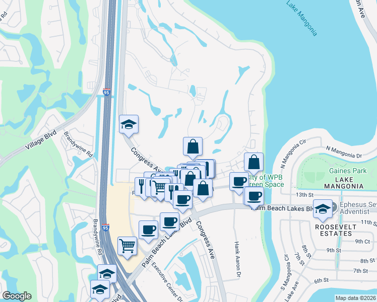 map of restaurants, bars, coffee shops, grocery stores, and more near 1814 Presidential Way in West Palm Beach