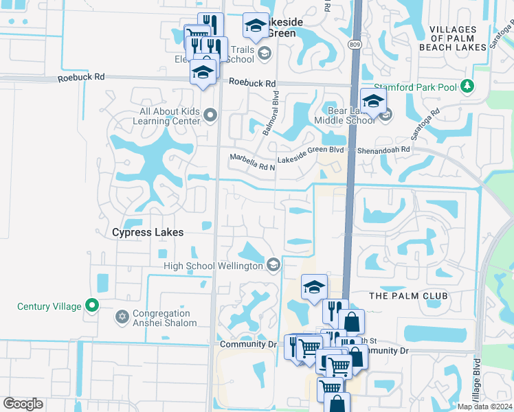 map of restaurants, bars, coffee shops, grocery stores, and more near 4881 Alder Drive in West Palm Beach