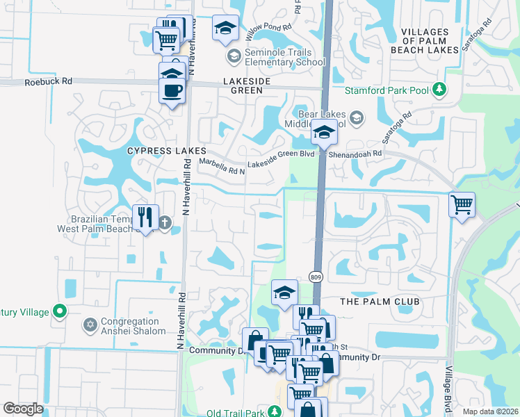 map of restaurants, bars, coffee shops, grocery stores, and more near 3652 Alder Drive in West Palm Beach
