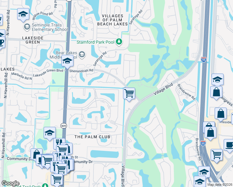 map of restaurants, bars, coffee shops, grocery stores, and more near 1109 Green Pine Boulevard in West Palm Beach