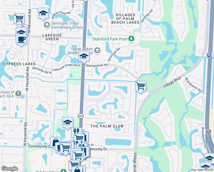 map of restaurants, bars, coffee shops, grocery stores, and more near 1105 Green Pine Boulevard in West Palm Beach