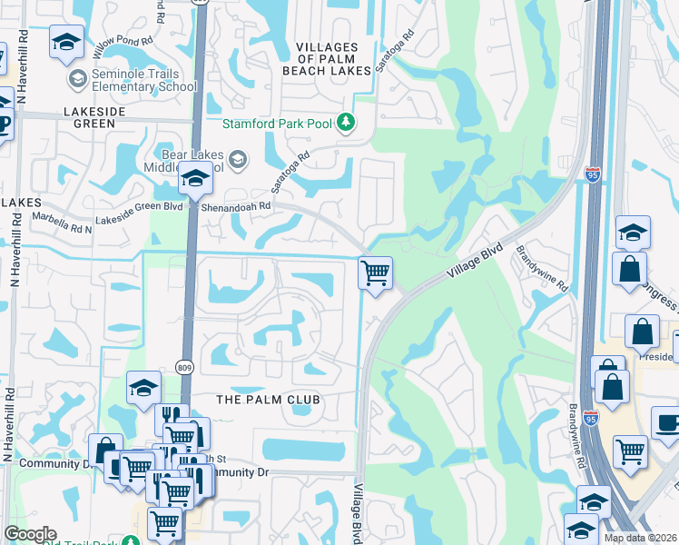 map of restaurants, bars, coffee shops, grocery stores, and more near 1109 Green Pine Boulevard in West Palm Beach