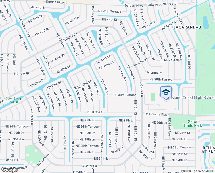 map of restaurants, bars, coffee shops, grocery stores, and more near 3833 Northeast 17th Avenue in Cape Coral