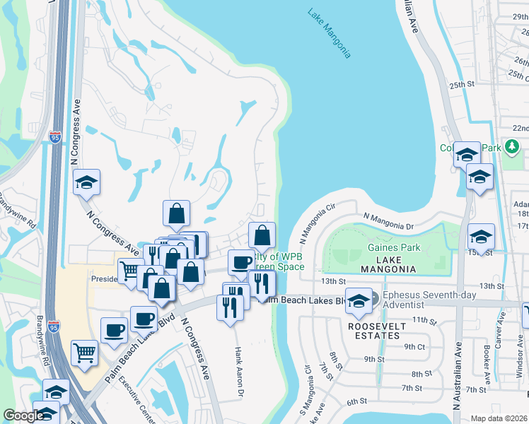 map of restaurants, bars, coffee shops, grocery stores, and more near in West Palm Beach