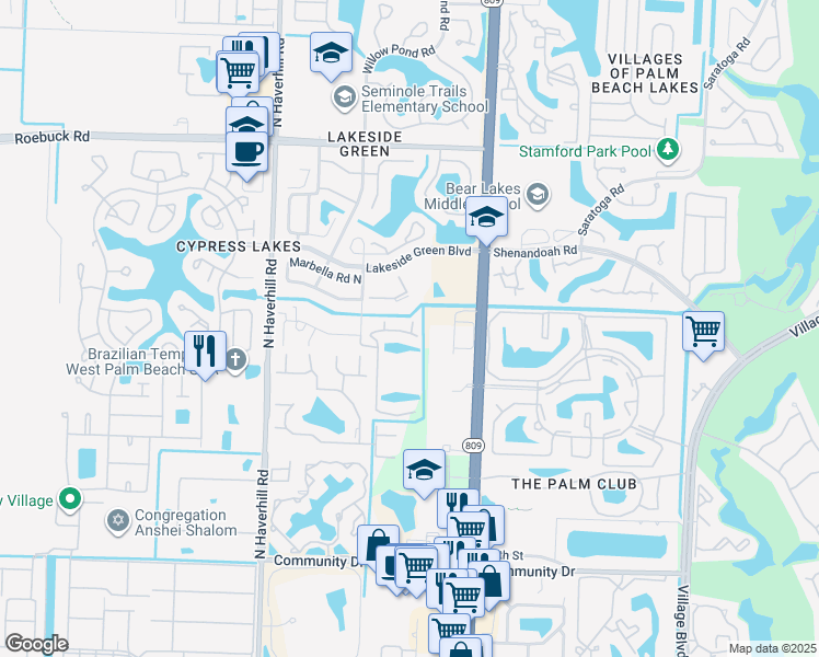map of restaurants, bars, coffee shops, grocery stores, and more near 3652 Alder Drive in West Palm Beach