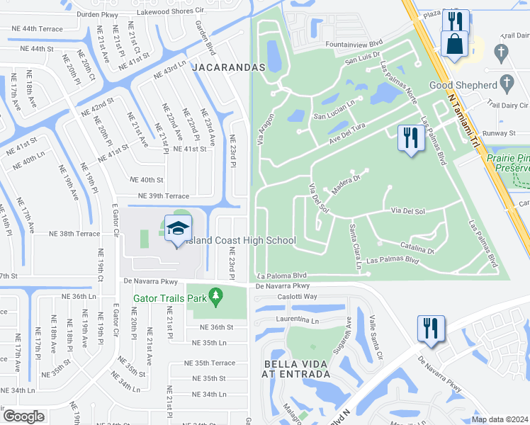 map of restaurants, bars, coffee shops, grocery stores, and more near 2201 Del Mar Drive in North Fort Myers