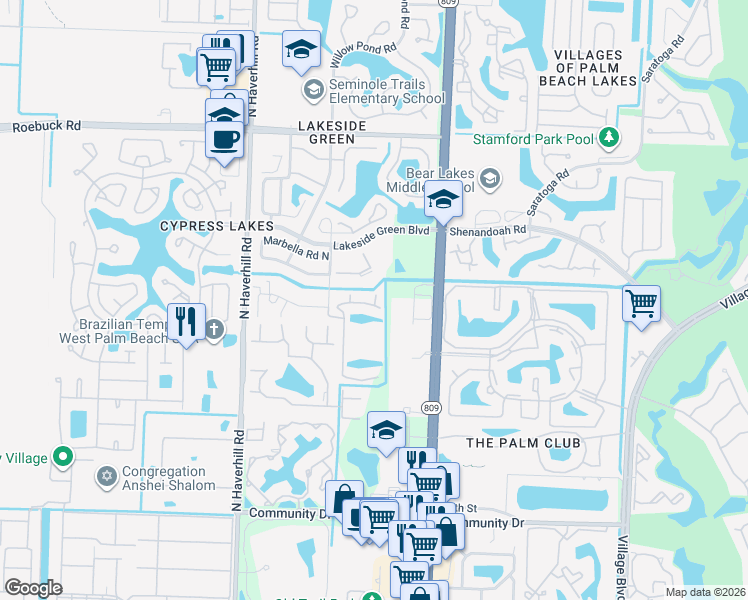 map of restaurants, bars, coffee shops, grocery stores, and more near 3652 Alder Drive in West Palm Beach