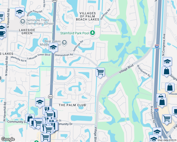 map of restaurants, bars, coffee shops, grocery stores, and more near 1109 Green Pine Boulevard in West Palm Beach