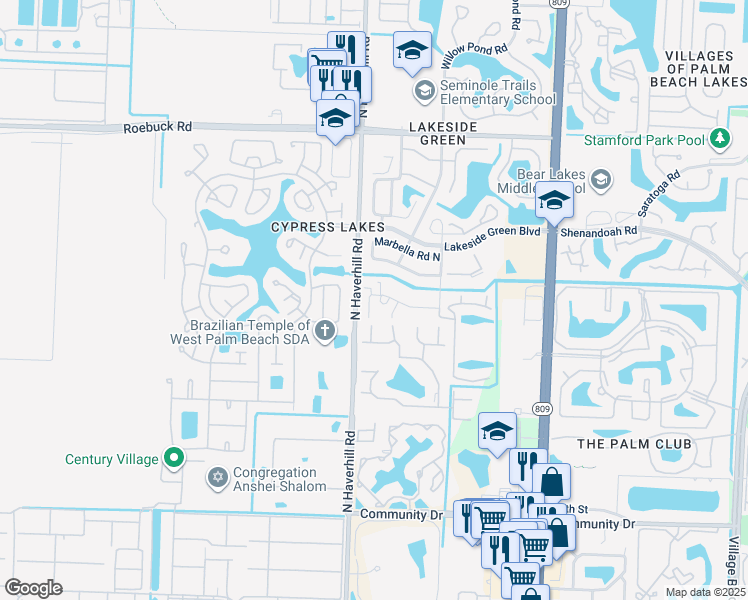 map of restaurants, bars, coffee shops, grocery stores, and more near 4958 Alder Drive in West Palm Beach