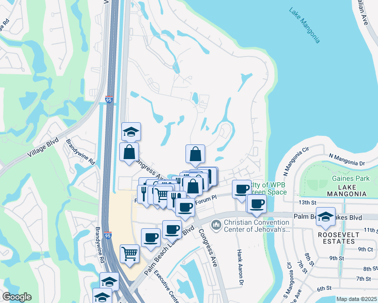 map of restaurants, bars, coffee shops, grocery stores, and more near 1705 Presidential Way in West Palm Beach