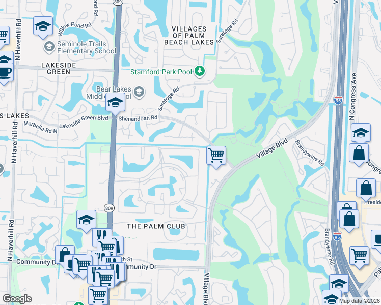 map of restaurants, bars, coffee shops, grocery stores, and more near 1109 Green Pine Boulevard in West Palm Beach