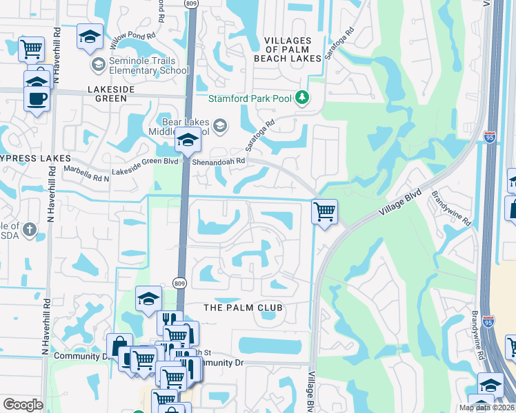 map of restaurants, bars, coffee shops, grocery stores, and more near 1105 Green Pine Boulevard in West Palm Beach