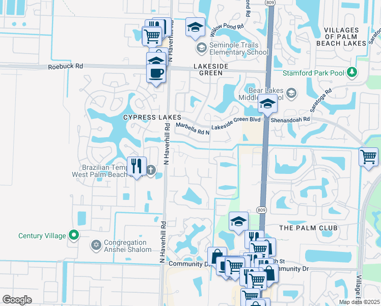map of restaurants, bars, coffee shops, grocery stores, and more near 4881 Alder Drive in West Palm Beach