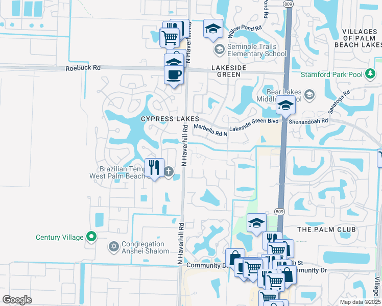 map of restaurants, bars, coffee shops, grocery stores, and more near 4958 Alder Drive in West Palm Beach