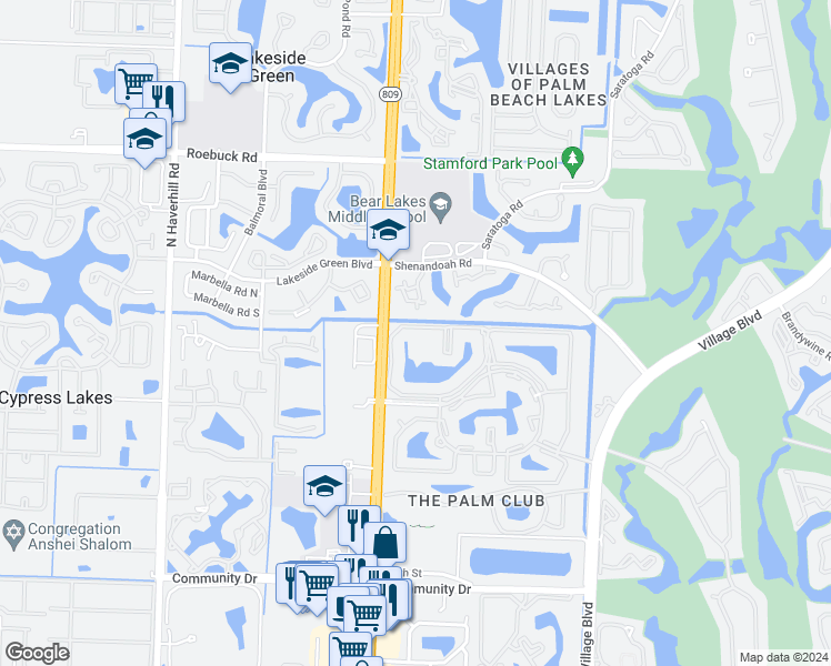 map of restaurants, bars, coffee shops, grocery stores, and more near 1007 Green Pine Boulevard in West Palm Beach