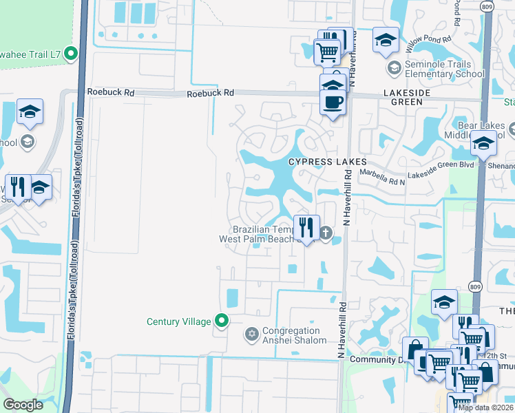 map of restaurants, bars, coffee shops, grocery stores, and more near 5392 Belleville Road in West Palm Beach