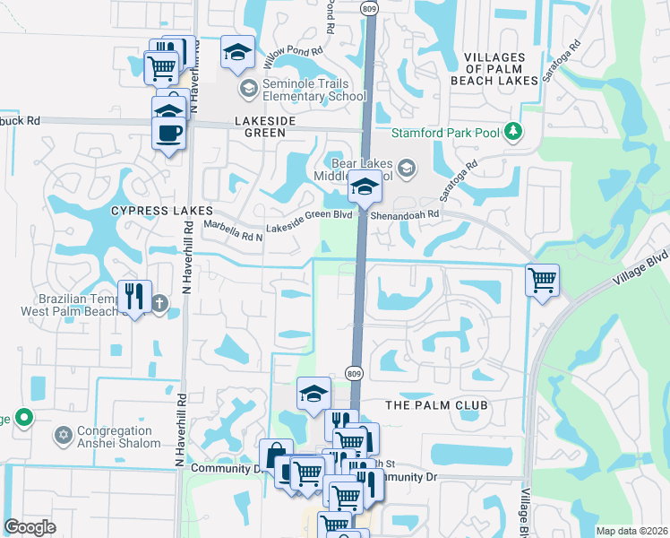 map of restaurants, bars, coffee shops, grocery stores, and more near 4579 Tara Cove Way in West Palm Beach