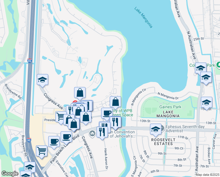 map of restaurants, bars, coffee shops, grocery stores, and more near 1823 Embassy Drive in West Palm Beach