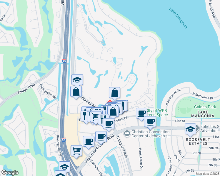 map of restaurants, bars, coffee shops, grocery stores, and more near 1731 Presidential Way in West Palm Beach