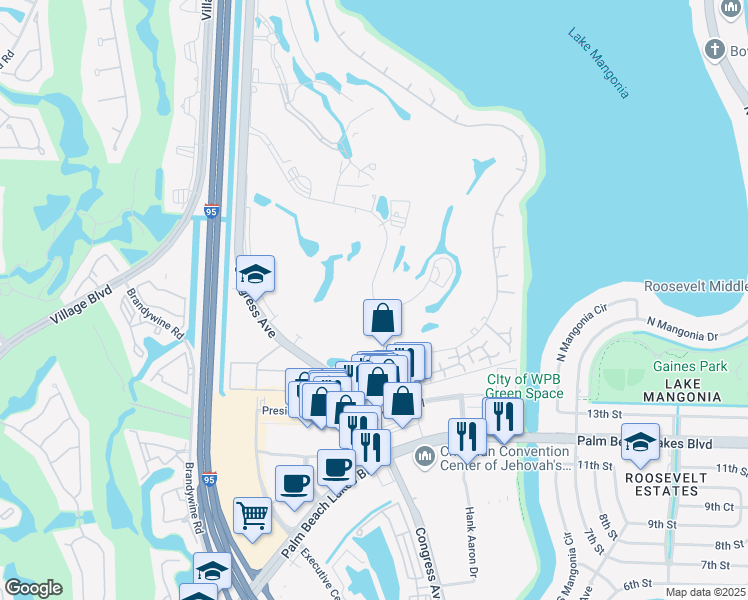 map of restaurants, bars, coffee shops, grocery stores, and more near 1814 Presidential Way in West Palm Beach