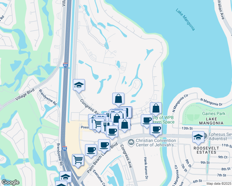map of restaurants, bars, coffee shops, grocery stores, and more near 1814 Presidential Way in West Palm Beach