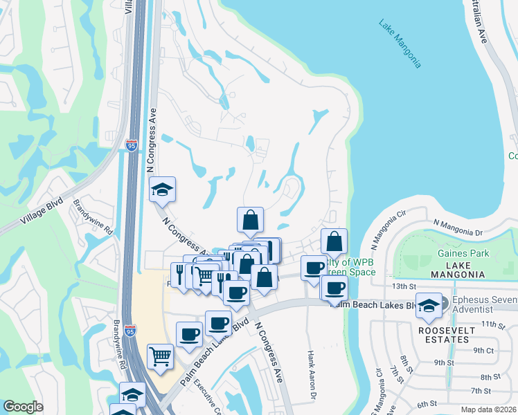 map of restaurants, bars, coffee shops, grocery stores, and more near 1814 Presidential Way in West Palm Beach