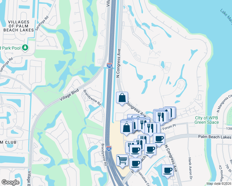map of restaurants, bars, coffee shops, grocery stores, and more near 1893 North Congress Avenue in West Palm Beach