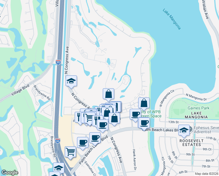 map of restaurants, bars, coffee shops, grocery stores, and more near 1814 Presidential Way in West Palm Beach
